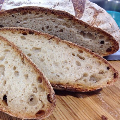 close-up of sliced rustic bread